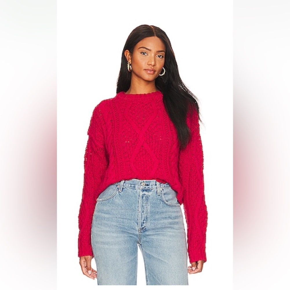 Free People Cutting Edge Cable Sweater in Cranberry NWT